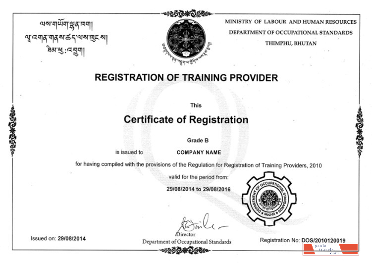 Bhutan Certificate of Registration